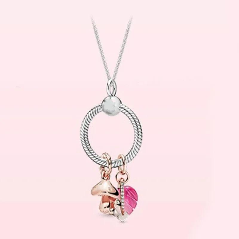 Sterling Silver Pan Necklace Charm Forest Rose Mushroom Leaf