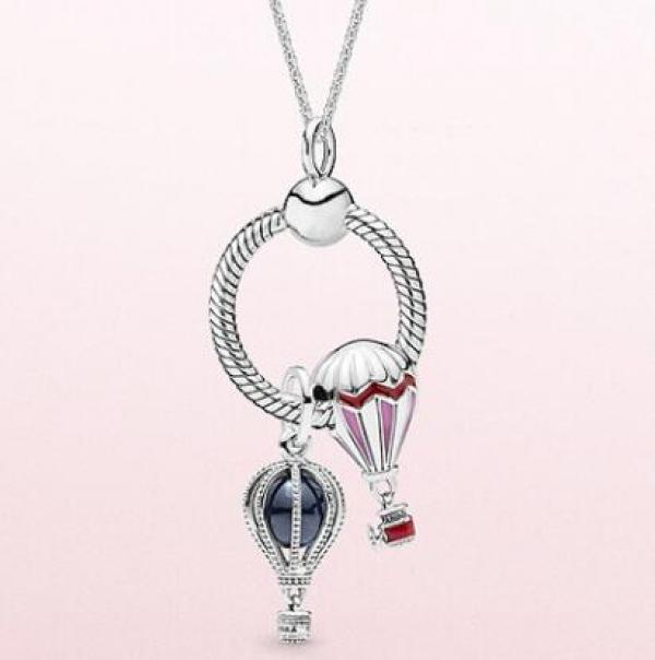 925 Silver Pan Necklace Polished Moonlight Hot Air Balloon Necklace