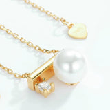 Anomokay Pearl Zircon Balance Beam Necklace S925 Silver Pendant