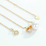 Anomokay Pearl Zircon Balance Beam Necklace S925 Silver Pendant