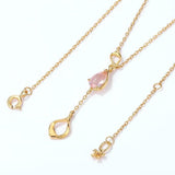 Pink Crystal Long Link Necklace for Women 925 Silver