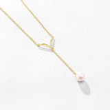 V Shape Pearl Necklace Sterling 925 Silver Long Chain Jewelry Gift