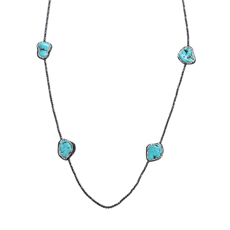 Vintage Spinel Turquoise Stone Long Sweater Necklaces