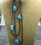 Vintage Spinel Turquoise Stone Long Sweater Necklaces