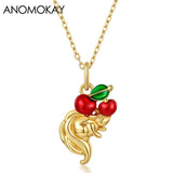 Designer Squirrel Love Fruit Necklace, 925 Sterling Silver
