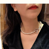 Natural Pearl Necklace Clavicle Bow Tie Short Micro Inlay Zircon Choker
