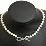 Natural Pearl Necklace Clavicle Bow Tie Short Micro Inlay Zircon Choker