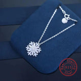 CZ Zircon Diamond Snowflake Pendant Necklace 925 Sterling Silver