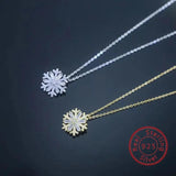 CZ Zircon Diamond Snowflake Pendant Necklace 925 Sterling Silver