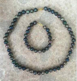 Tahitian Black Red Multicolor Pearl Necklace & Bracelet Set