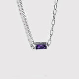 Sterling Silver Purple Zircon Pendant Necklace with Natural Pearl Beads Chain