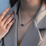 Sterling Silver Purple Zircon Pendant Necklace with Natural Pearl Beads Chain