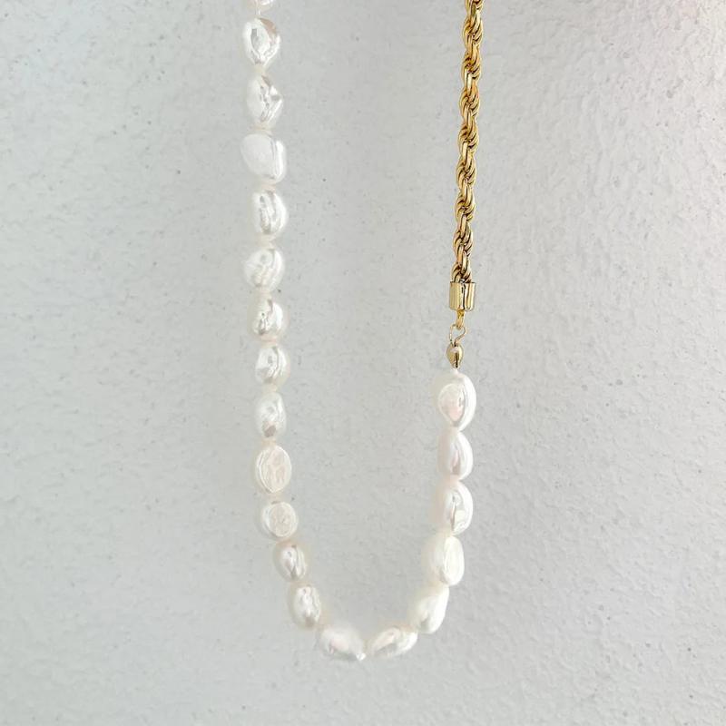 925 Silver Pearl Beads Choker Necklace for Women Twisted Chain Necklaces