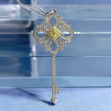 925 Silver Citrine Sapphire Key Pendant Necklace Fine Jewelry