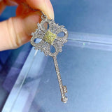 925 Silver Citrine Sapphire Key Pendant Necklace Fine Jewelry