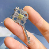 925 Silver Citrine Sapphire Key Pendant Necklace Fine Jewelry