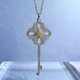 925 Silver Citrine Sapphire Key Pendant Necklace Fine Jewelry