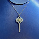 925 Silver Citrine Sapphire Key Pendant Necklace Fine Jewelry
