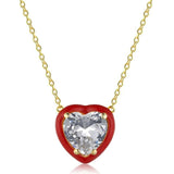 Silver CZ Heart Necklace Enamel Candy Chain Women Wedding Jewelry