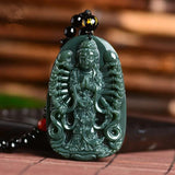 Hand Carved Hotan Jade Thousand Hand Guanyin Pendant Necklace