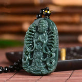 Hand Carved Hotan Jade Thousand Hand Guanyin Pendant Necklace