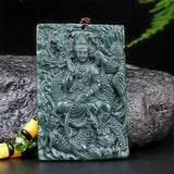 Hotan Jade Nephrite Carved Guanyin Pendant Dragon & Phoenix Necklace