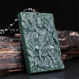 Hotan Jade Nephrite Carved Guanyin Pendant Dragon & Phoenix Necklace