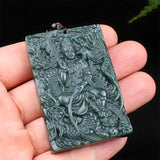 Hotan Jade Nephrite Carved Guanyin Pendant Dragon & Phoenix Necklace
