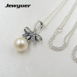 Sterling Silver Bow Necklace with Pear Pendants for Women