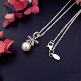 Sterling Silver Bow Necklace with Pear Pendants for Women