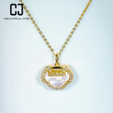 CHENJI Retro Banner Jade Ruyi Xiangyun Necklace S925 Sterling Silver
