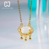CHENJI S925 Silver Flag Chinese Wind Jade Necklace Female Peace Lock