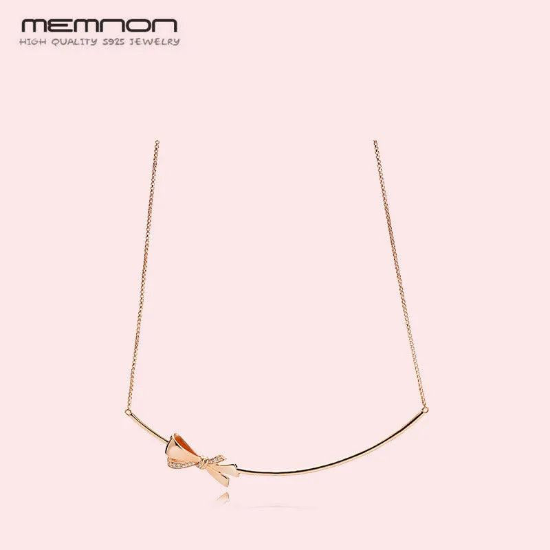 Sterling Silver Rose Bow Link Chain Necklace for Women