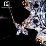 CHENJI S925 Silver 4-Leaf Clover Diamond Rose Necklace Gift