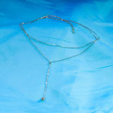 CHENJI 925 Silver Double-Layer Y-Shaped Necklace Light Niche