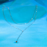 CHENJI 925 Silver Double-Layer Y-Shaped Necklace Light Niche