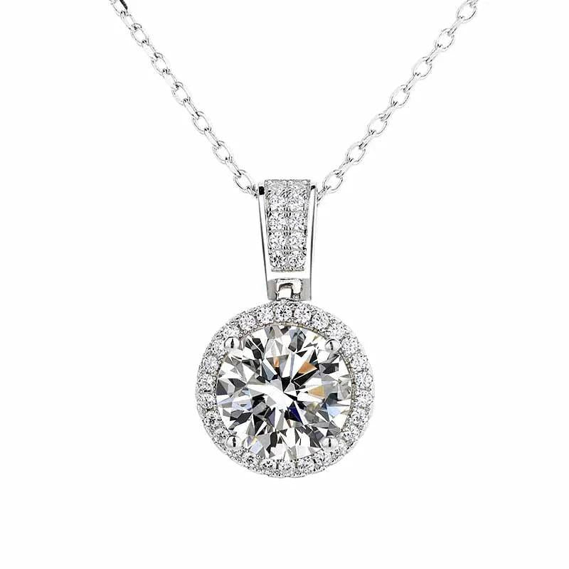2CT Moissanite Necklace 925 Sterling Silver D Moissanite Diamond Charm Necklace