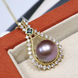 Natural Freshwater Pearl Pendant Necklace Women's Autumn 11-12mm
