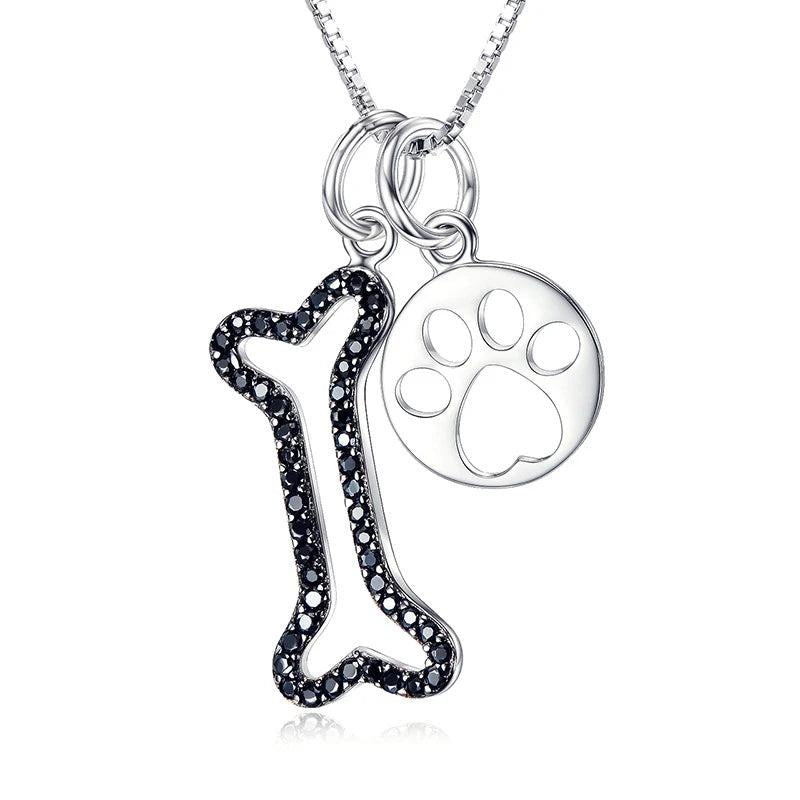 Sterling Silver Dog Paw Print Pendant Bone Necklace