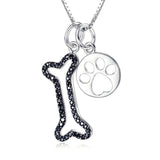 Sterling Silver Dog Paw Print Pendant Bone Necklace