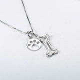 Sterling Silver Dog Paw Print Pendant Bone Necklace