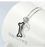 Sterling Silver Dog Paw Print Pendant Bone Necklace