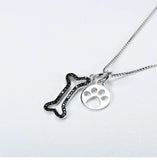 Sterling Silver Dog Paw Print Pendant Bone Necklace