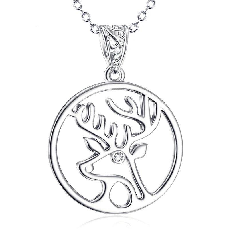 Sterling Silver Elk Pendant Necklace for Christmas