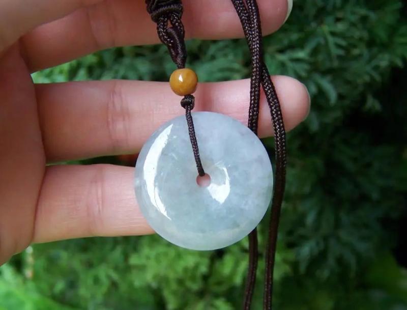 Natural Lavender Green Donut Circle Jadeite Jade Pendant Necklace
