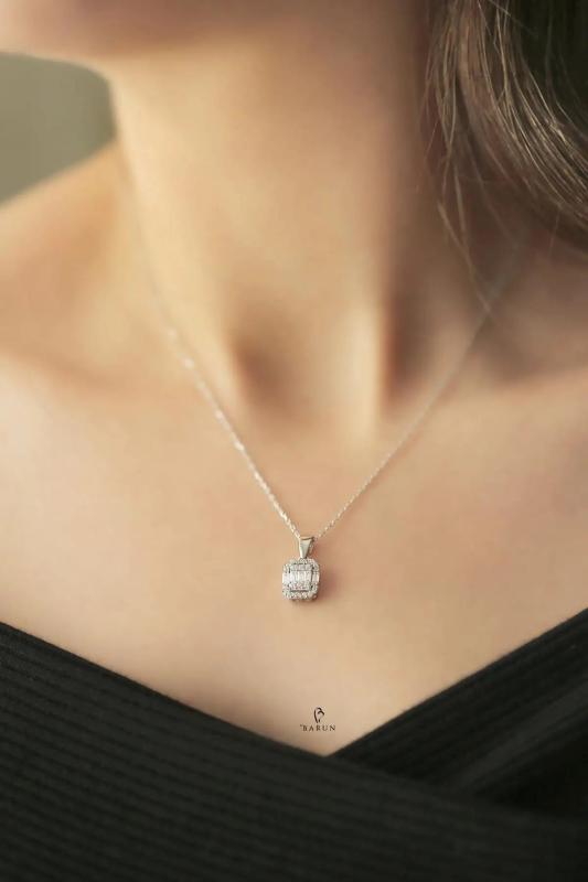 925 Sterling Silver Baguette Pendant Necklace