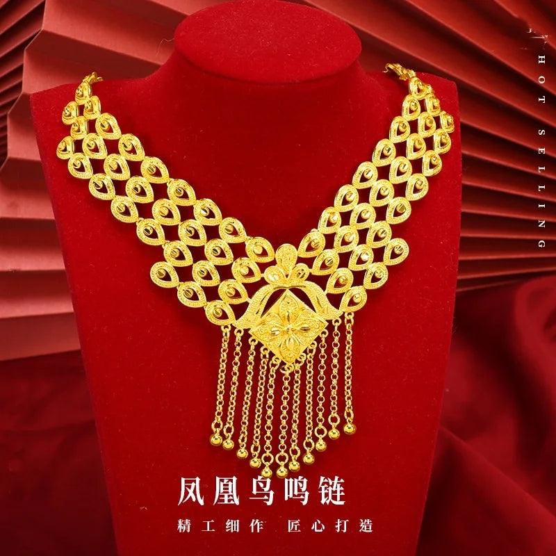 24KT Gold Phoenix Peacock Tassel Necklace