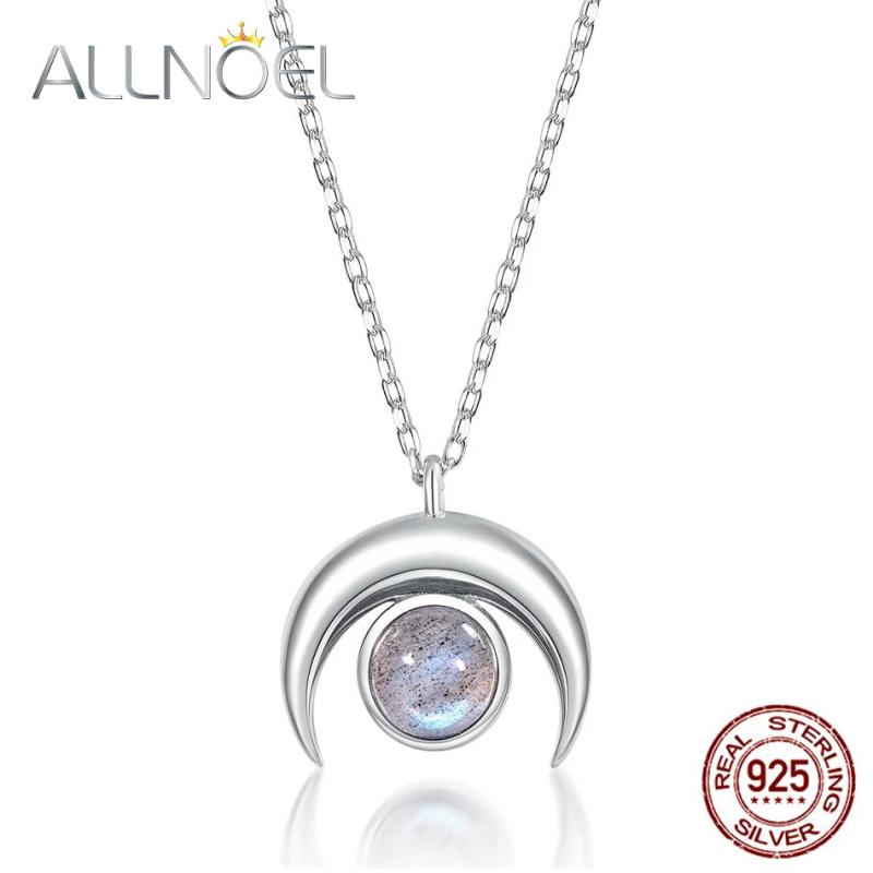 925 Silver Moon Necklace Labradorite Pendant Wedding Gift Rhodium Plating