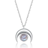925 Silver Moon Necklace Labradorite Pendant Wedding Gift Rhodium Plating