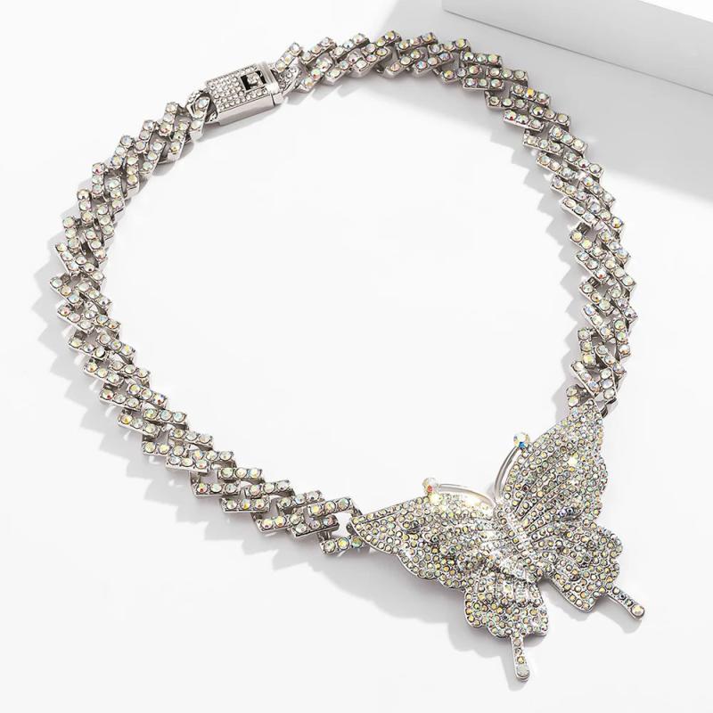 Punk Diamond-Studded Butterfly Necklace Hip-hop Cuban Chain